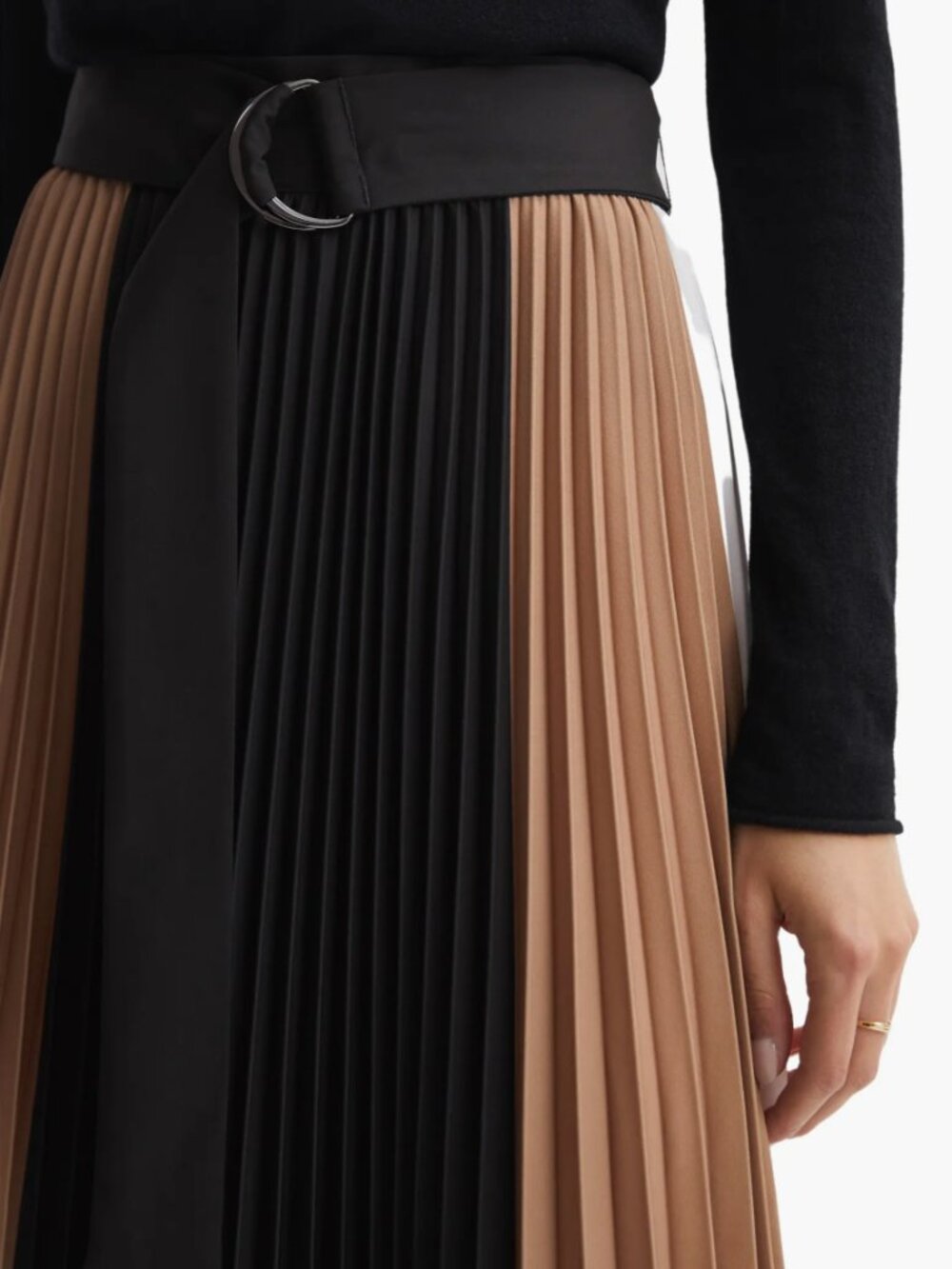 REISS  Ava Block-Print Pleated Woven Maxi Skirt With Belt - Picture 2 of 14